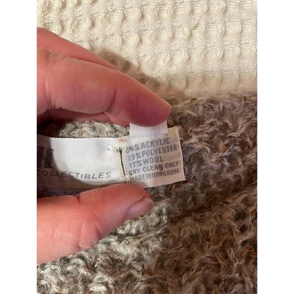 VTG JH Collectibles Hand Knitted Gray Wool Blend Puff 3/4 Sleeve Sweater Medium - Picture 4 of 12